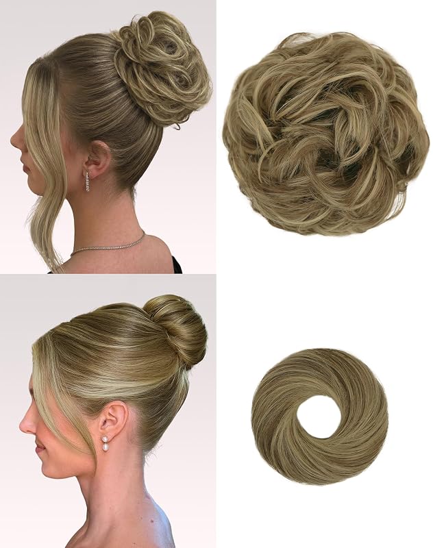 HSLHDI 2PCS Messy Bun Hair Pieces Synthetic Hair Bun Extensions For Women