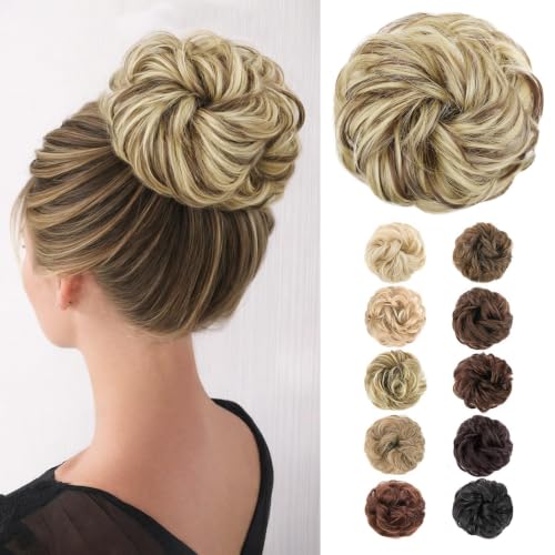 MORICA 1PCS Messy Bun Hair Piece for Women,Ash Brown & Blonde Bun Scrunchie