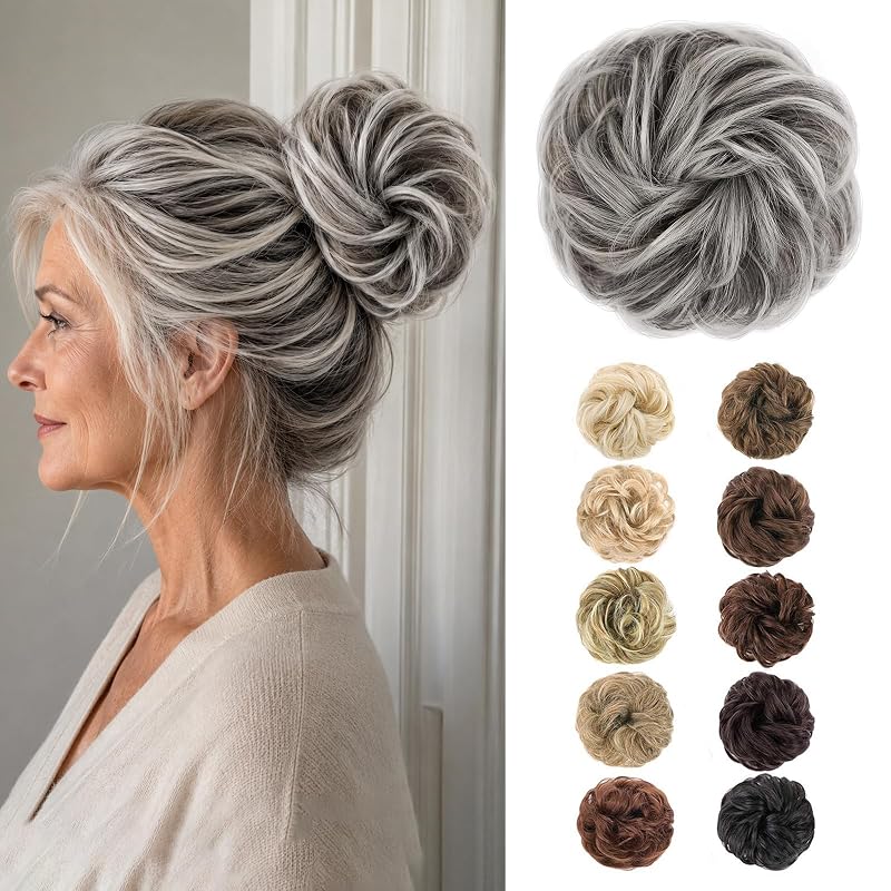 MORICA 1PCS Messy Bun Hair Piece for Women,Salt and Pepper Bun Scrunchie
