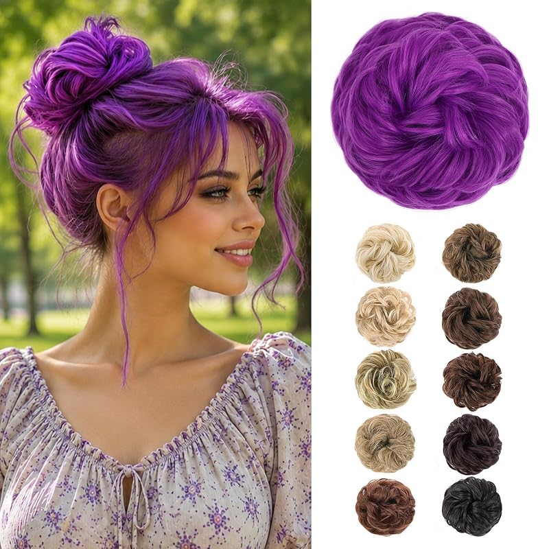 MORICA 1PCS Messy Bun Hair Piece for Women, Purple Hair Bun Scrunchie