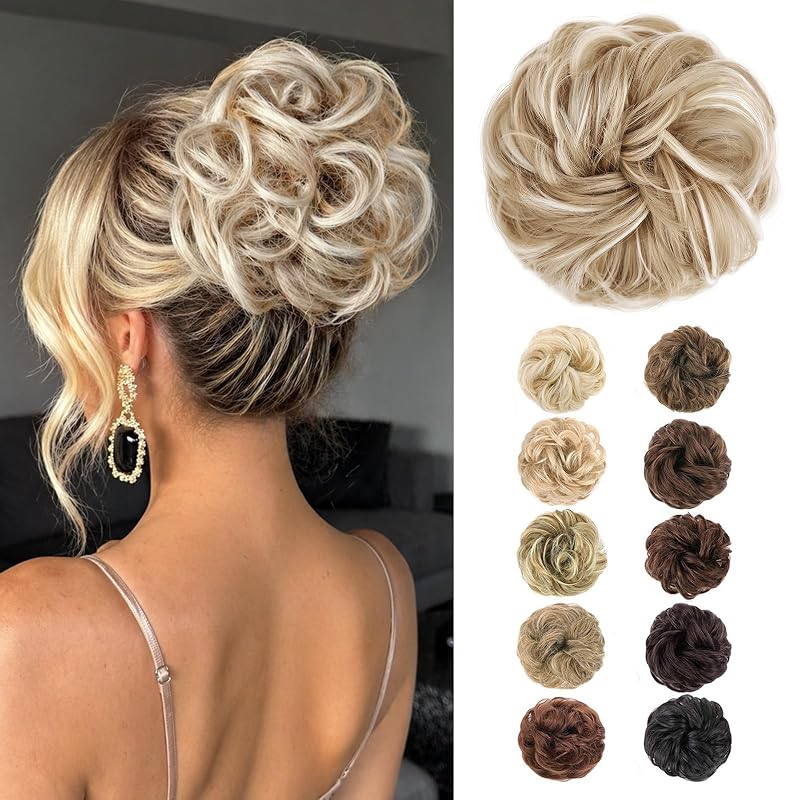 MORICA 1PCS Messy Bun Hair Piece for Women,Champagne Blonde Bun Scrunchie