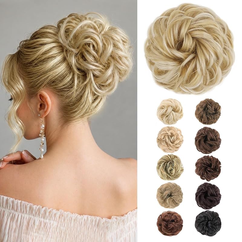 MORICA 1PCS Messy Bun Hair Piece for Women,Honey Vanilla Blonde Hair Bun