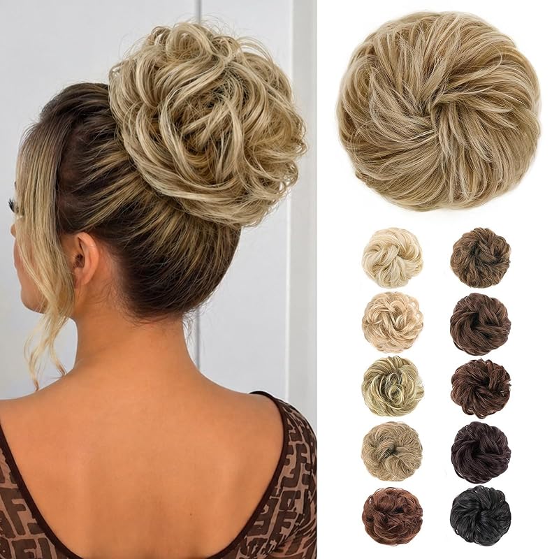 MORICA 1PCS Messy Bun Hair Piece for Women,Honey Beige Blonde Bun Scrunchie