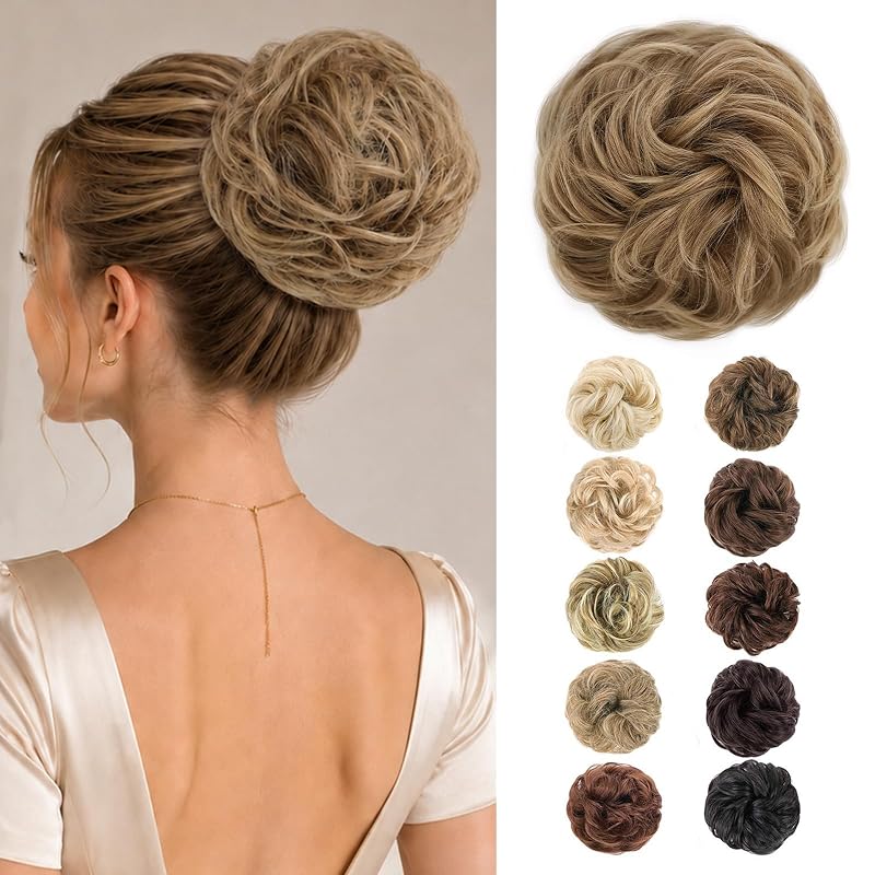MORICA 1PCS Messy Bun Hair Piece for Women, Golden Honey Blonde
