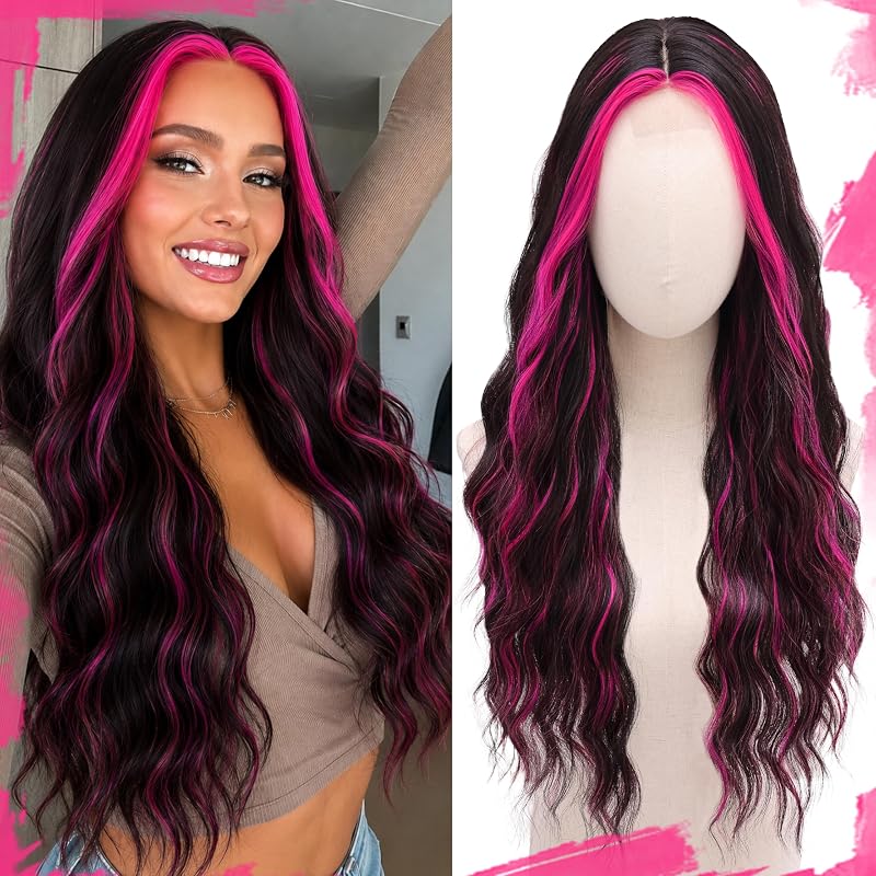 Cosplay Long Black Rose Wig 28 Inch Middle Part Synthetic Wigs for Women