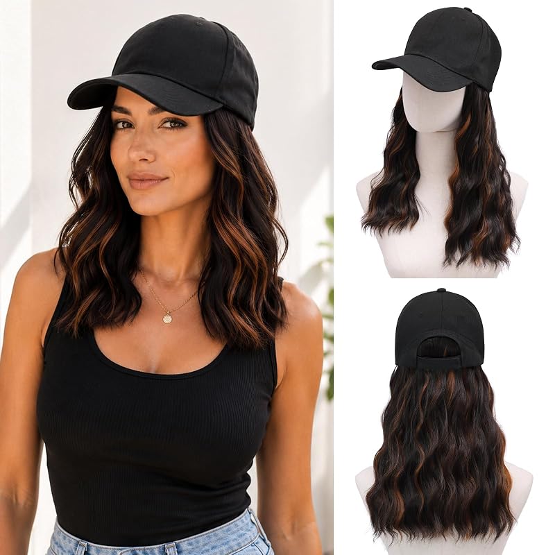 MORICA Hat with Hair Attached for Women, 20" Long Wavy Extensions with Breathable Baseball Cap Wig for Daily Party(20inch,4H30)