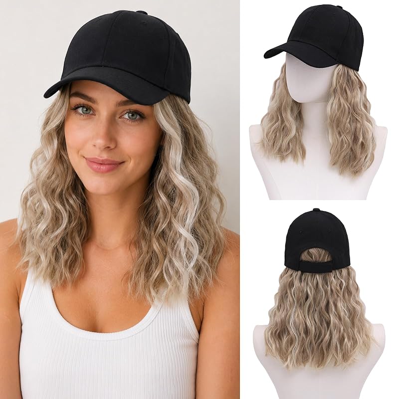 MORICA Hat Wig 16 Inch Baseball Cap Wig with Hair Attached 16P613