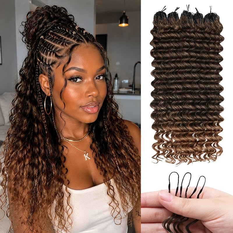 Feather Crochet Hair for Black Women Deep Wave 16 Inch Miracle Knot T1B/30#