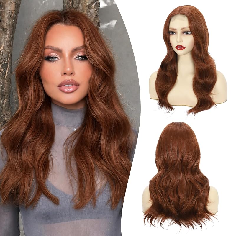 Atohallan Auburn Wigs for Women 18 Inch Middle Part Wavy Synthetic Wig