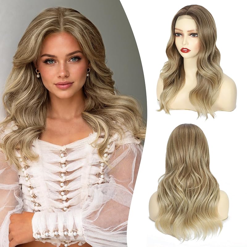 Atohallan Ombre Blonde Wigs for Women 18Inch Middle Part Wavy Synthetic wig