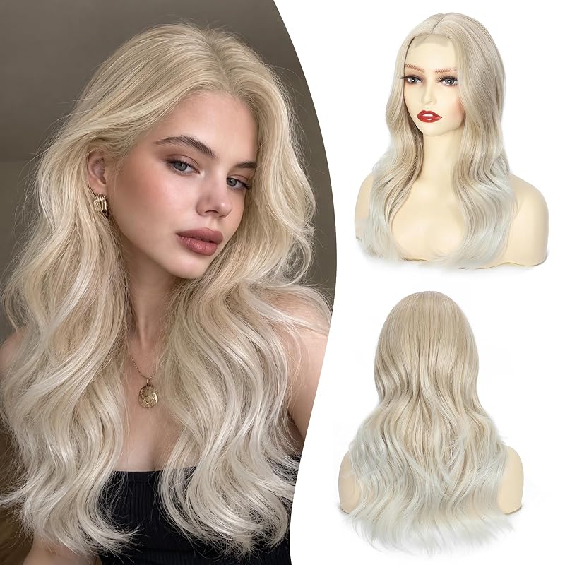 Atohallan Natural Black Wig for Women 18Inch Middle Part Wavy Synthetic Wig
