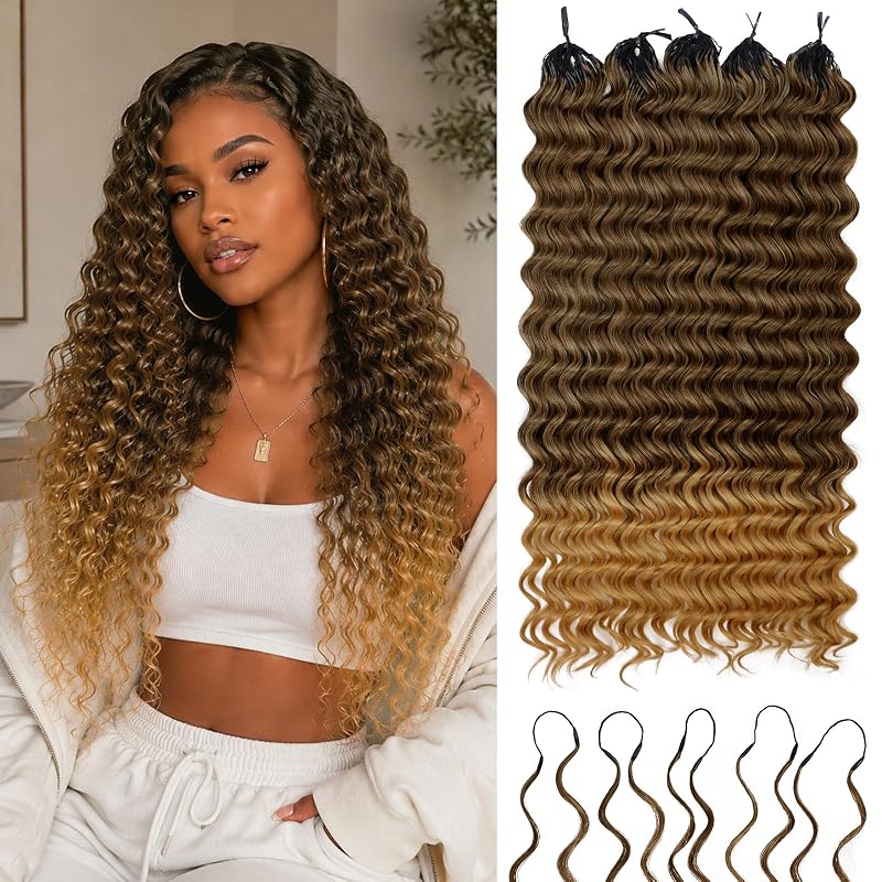 Deep Wave Feather Crochet Hair for Black Women, 14 Inch Pre-Separated