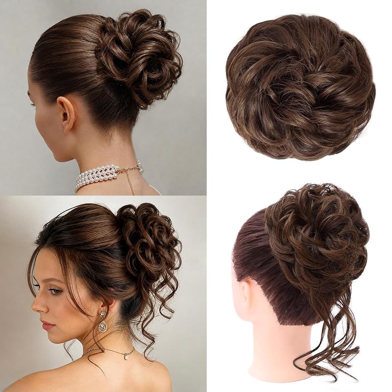 MORICA 2PCS Messy Bun Hair Piece, Tousled Updo with Tendrils for Women