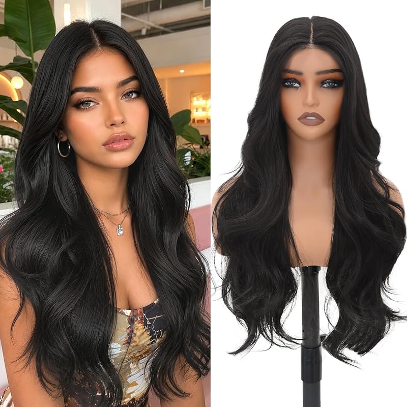 MOCA HAIR Natural Black Wigs for Women,26 inch Long Wavy Synthetic Wig