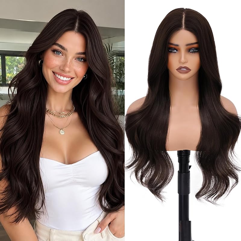 MOCA HAIR Mocha Brown Wigs for Women,26 inch Long Wavy Synthetic Wig