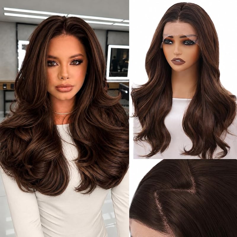 Ombre Brown 13x4 Synthetic Lace Front Wig, 22 Inch Natural Hairline