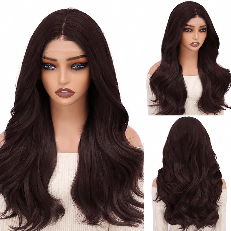 Reddish Brown 13x4 Synthetic Lace Front Wig, 22 Inch Natural Hairline