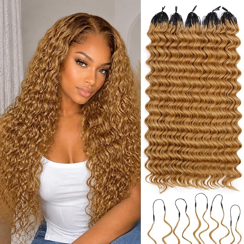 Deep Wave Feather Crochet Hair for Black Women, 14 Inch Pre-Separated