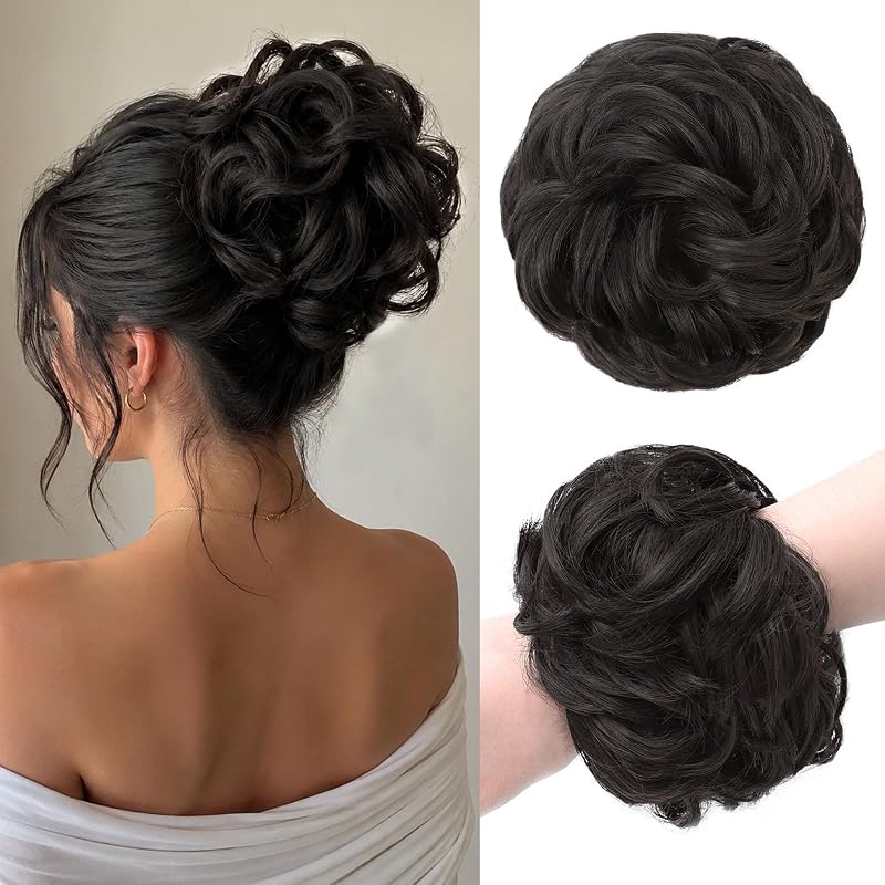 Large Messy Bun Hair Piece Wavy Curly Chignon Scrunchies Updo for Women