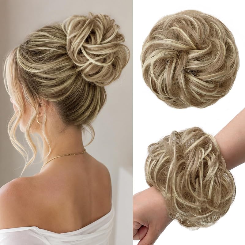 Large Messy Bun Hair Piece Wavy Curly Chignon Scrunchies Updo for Women