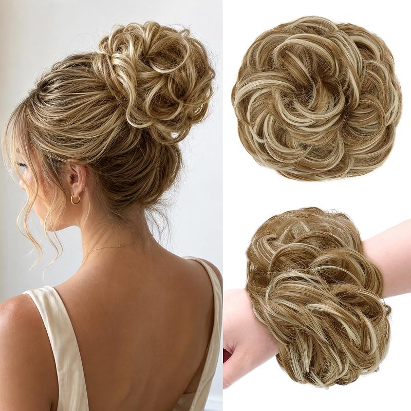 Large Messy Bun Hair Piece Wavy Curly Chignon Scrunchies Updo for Women