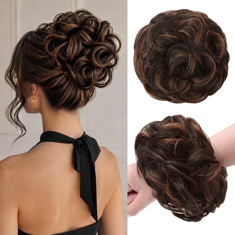 Large Messy Bun Hair Piece Wavy Curly Chignon Scrunchies Updo for Women