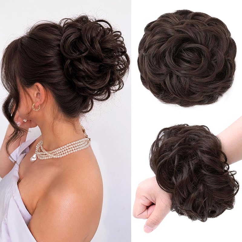 Large Messy Bun Hair Piece Wavy Curly Chignon Scrunchies Updo for Women