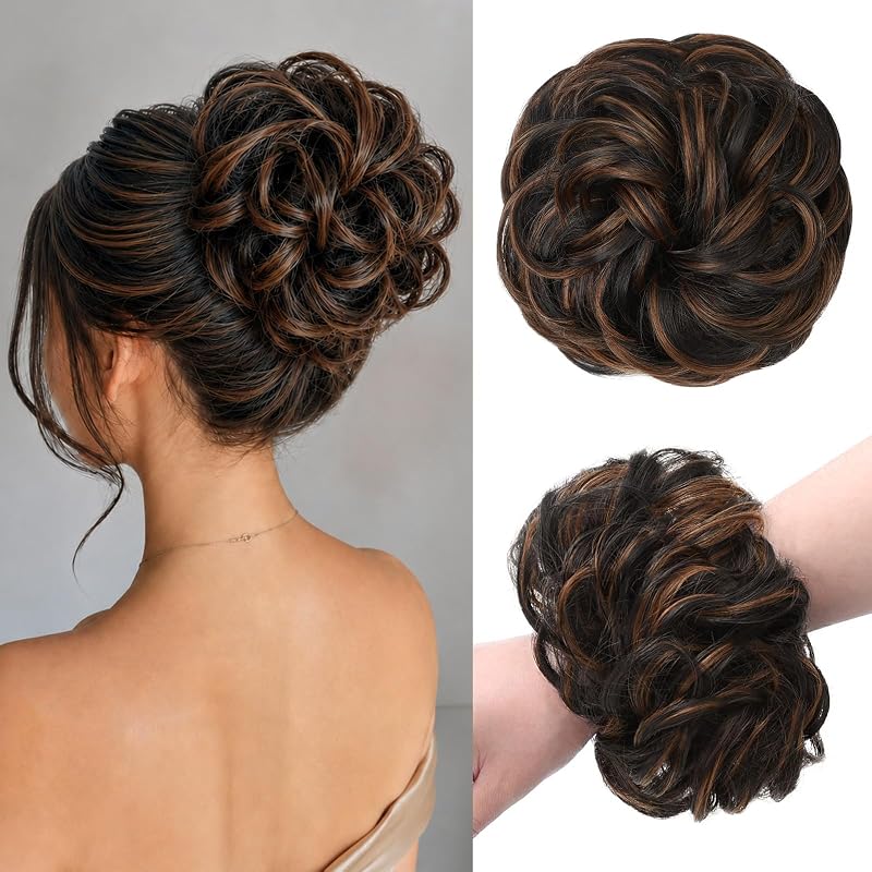 Large Messy Bun Hair Piece Wavy Curly Chignon Scrunchies Updo for Women