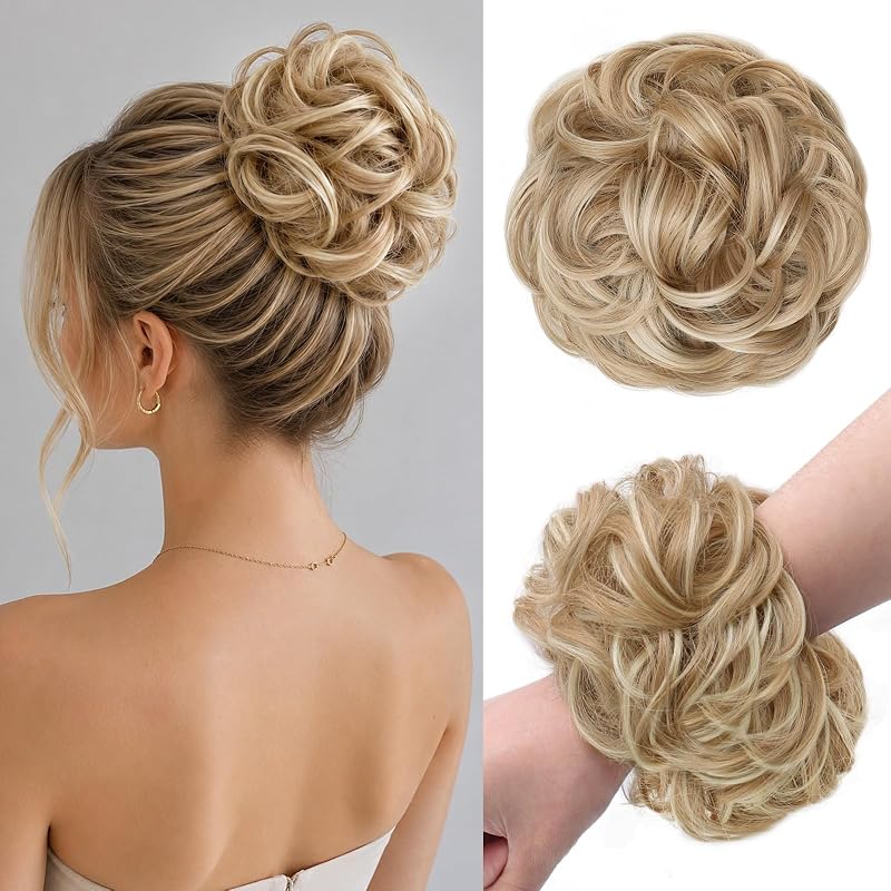 Large Messy Bun Hair Piece Wavy Curly Chignon Scrunchies Updo for Women