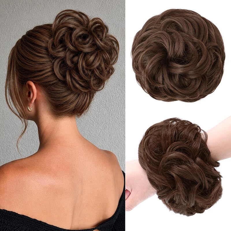 Large Messy Bun Hair Piece Wavy Curly Chignon Scrunchies Updo for Women