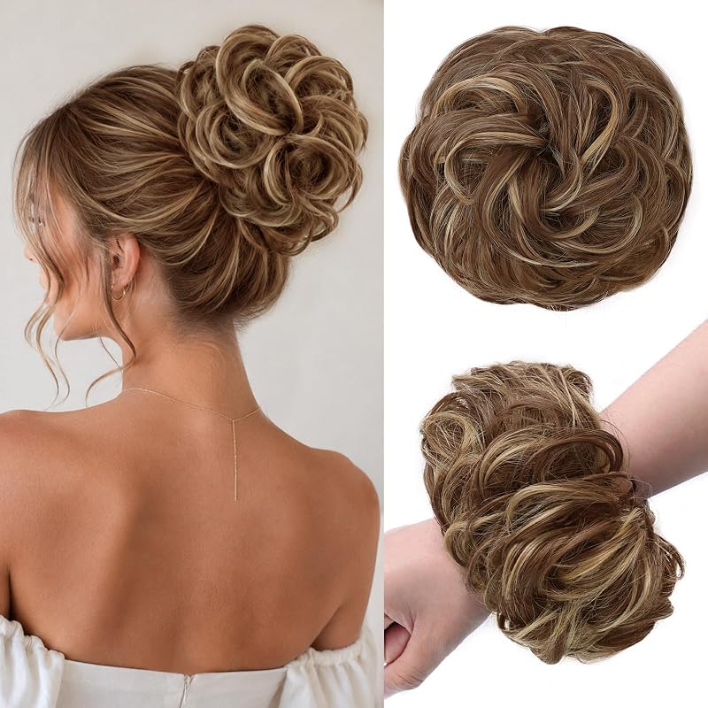 Large Messy Bun Hair Piece Wavy Curly Chignon Scrunchies Updo for Women