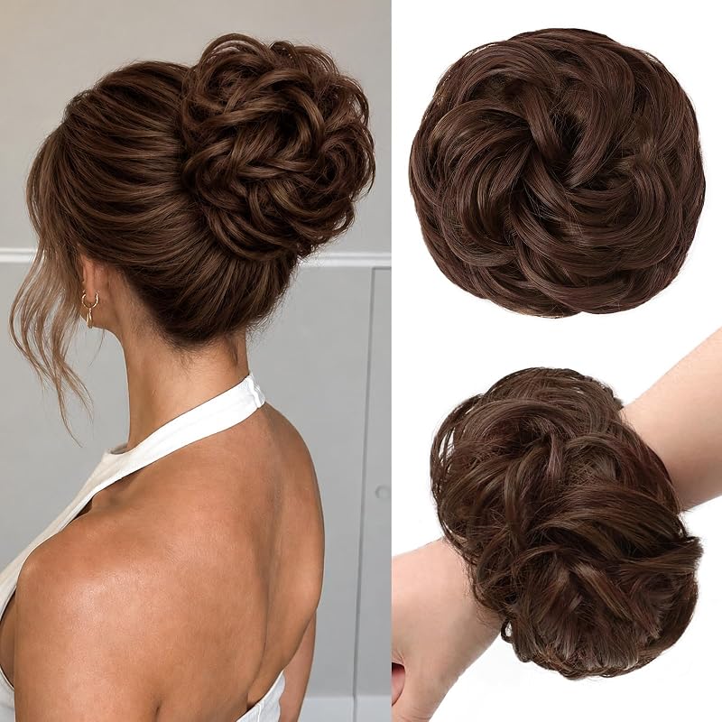 Large Messy Bun Hair Piece Wavy Curly Chignon Scrunchies Updo for Women