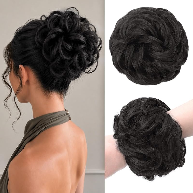 Large Messy Bun Hair Piece Wavy Curly Chignon Scrunchies Updo for Women