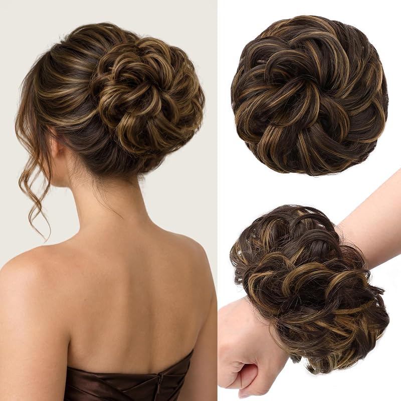 Large Messy Bun Hair Piece Wavy Curly Chignon Scrunchies Updo for Women