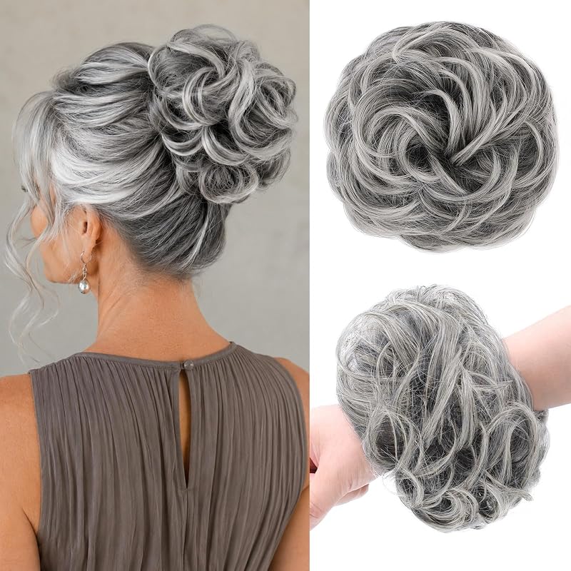 Large Messy Bun Hair Piece Wavy Curly Chignon Scrunchies Updo for Women