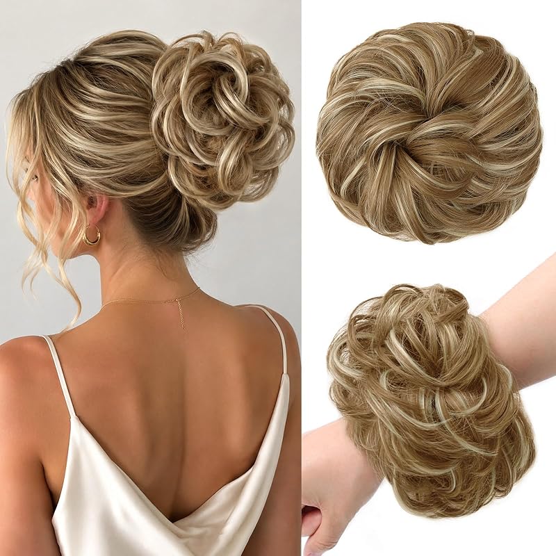 Large Messy Bun Hair Piece Wavy Curly Chignon Scrunchies Updo for Women