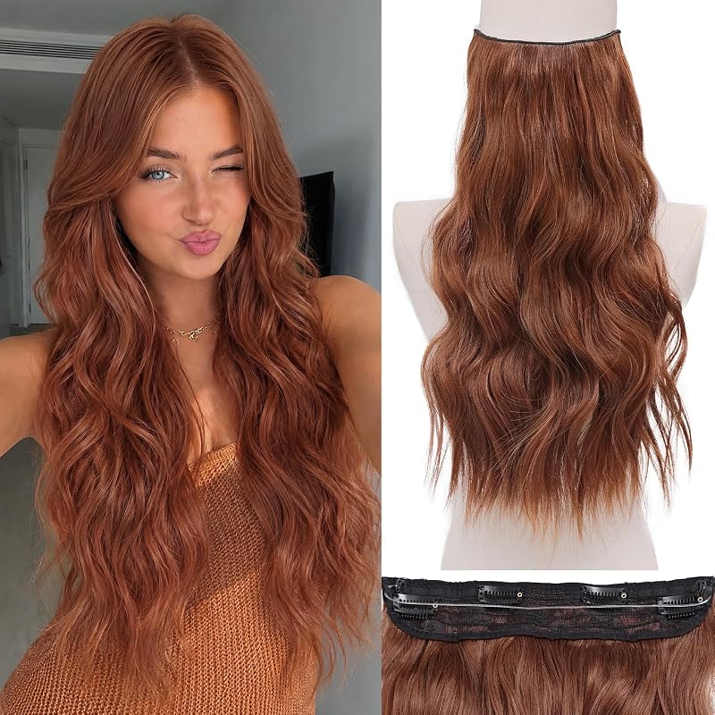 BUPPLER Halo Hair Extensions 20 Inch Invisible Wire Auburn