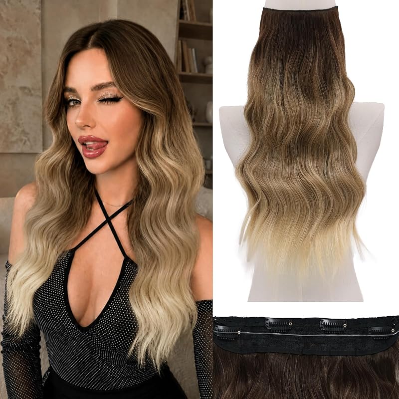 BUPPLER Halo Hair Extensions 20 Inch Invisible Wire Ombre Blonde