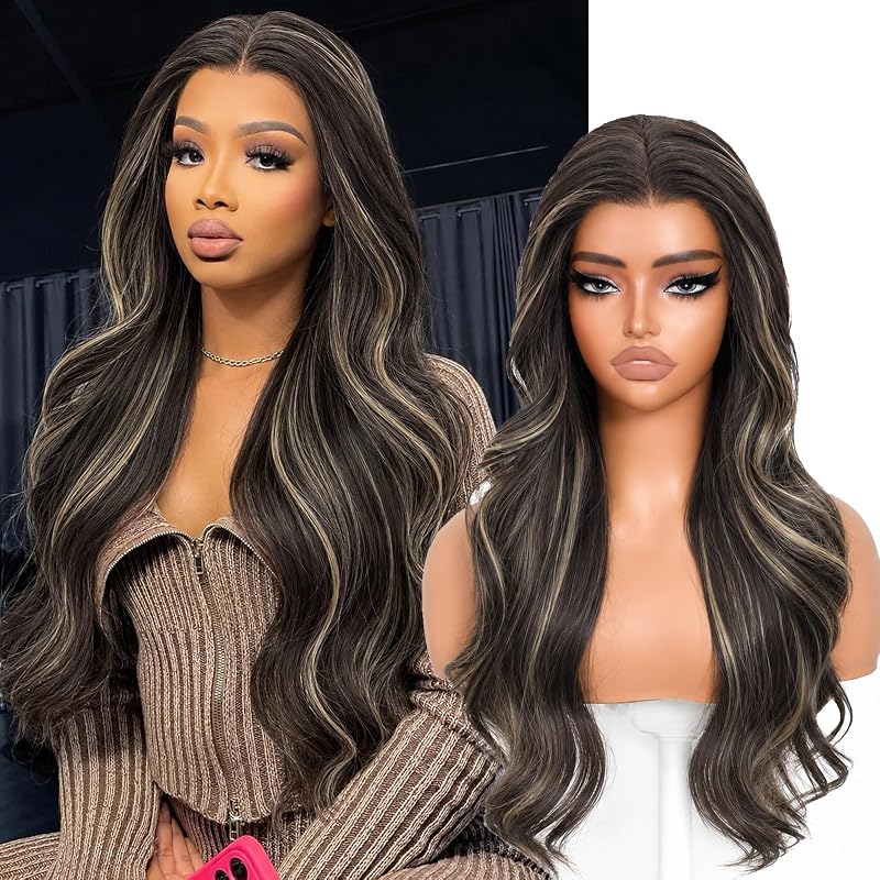 Balayage Ombre Layered Wave 13x4 Synthetic Lace Front Wig for Women 28 Inch