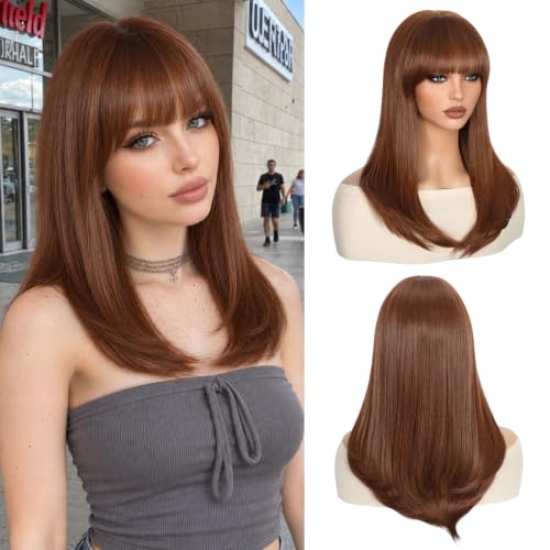 NAYOO Ginger Wig with Bangs for Women, 18 Inch Layered Wig