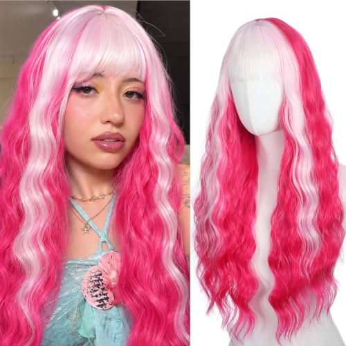 Cosplay Long Rose Pink Wig 29 Inch Middle Part Synthetic Wigs for Women