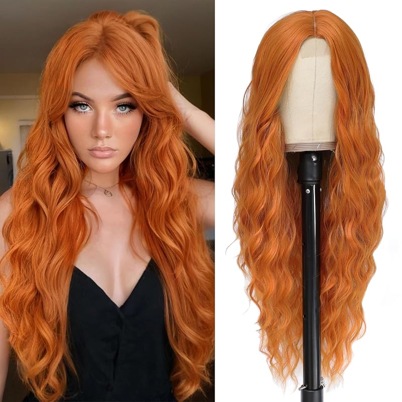 Cosplay Long Black Green Wig 28 Inch Middle Part Synthetic Wigs for Women