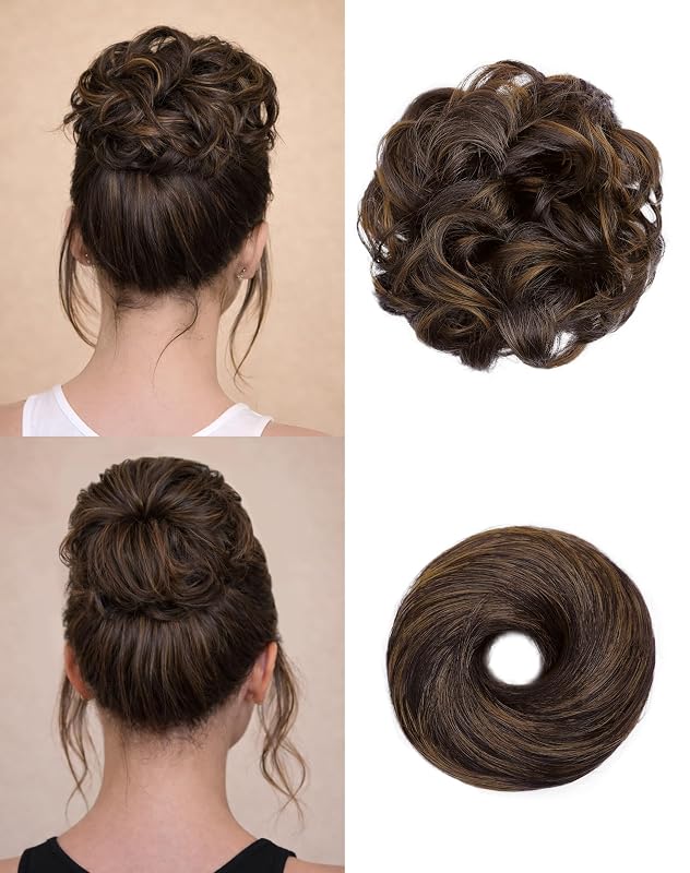 HSLHDI 2PCS Messy Bun Hair Pieces Synthetic Hair Bun Extensions For Women