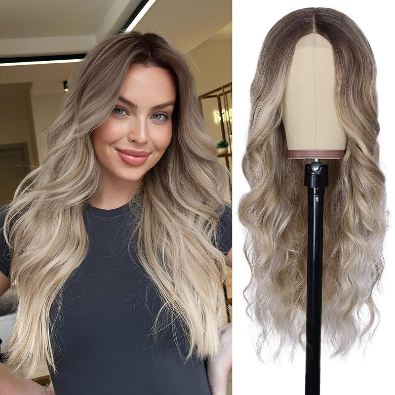 NAYOO Blonde Wig for Women,26 Inch Lace Hairline Middle Part Synthetic Wig