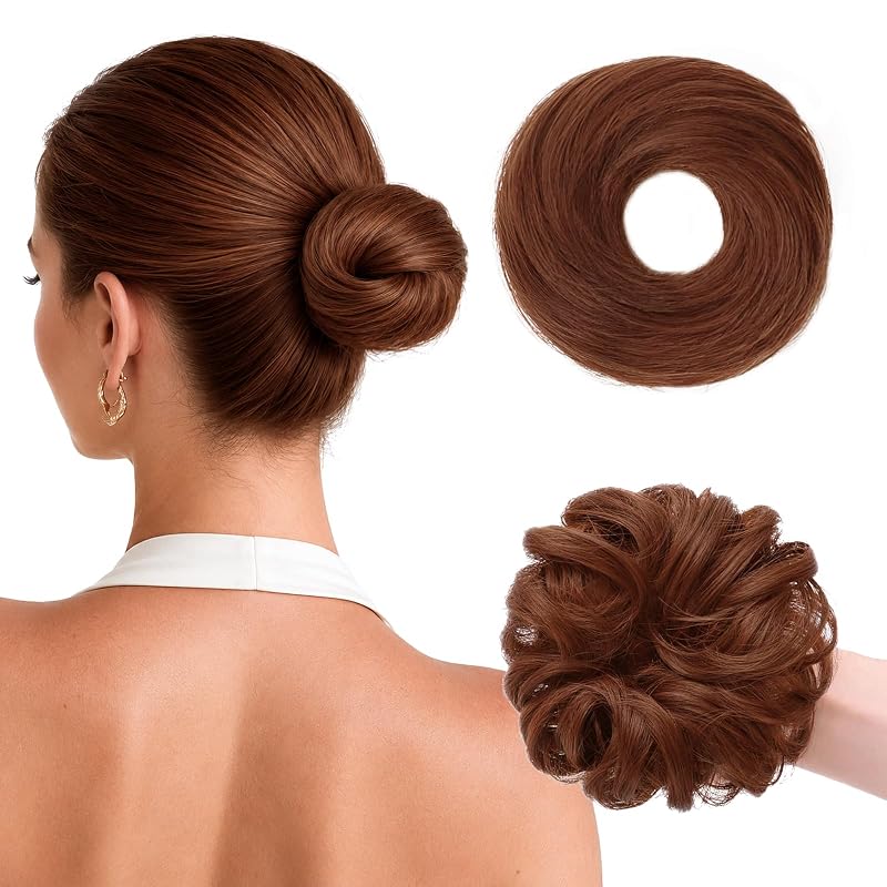 Wirctp 2PCS Messy Bun Hair Piece for Women, Small Donut Bun & Messy Bun for Thin Hair, Synthetic Hair Bun Extension, Natural-Looking Updo(Auburn)