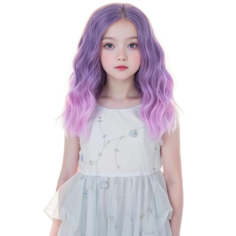 MEDO Purple Wig Kids Short Curly Lavender Purple Wig for Child 12inch Shoulder Length Synthetic Cosplay Halloween Party Costume