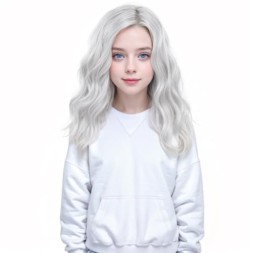 MEDO Silver White Wig for Kids Child Wig Short Wavy for Gilrs 12inch Shoulder Length Cosplay Party Heat Resistant Synthetic Hair Wig
