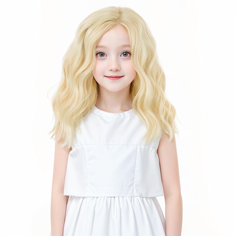 MEDO Blonde Wig for Kids Light Blonde Child Girls Wig 12inch Short Wavy Heat Resistant Synthetic Fiber for Halloween Party Wig (Light Blonde)
