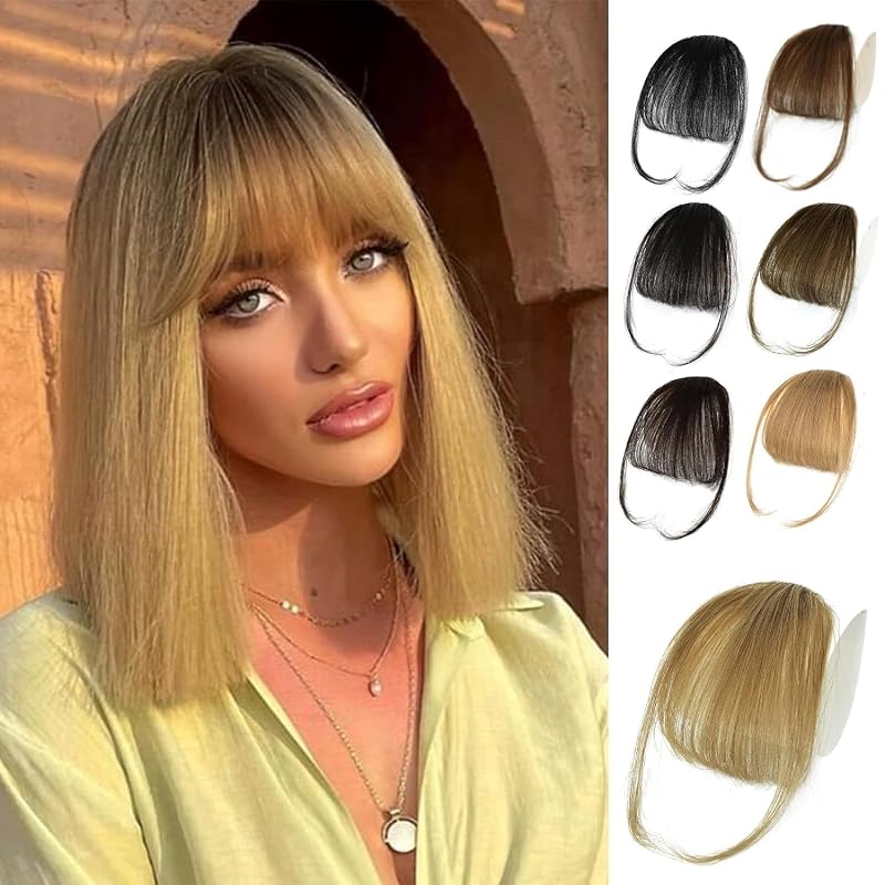 NAYOO Clip in Bangs Human Hair for Women,Ash Blonde Wispy Bangs Hairpiece