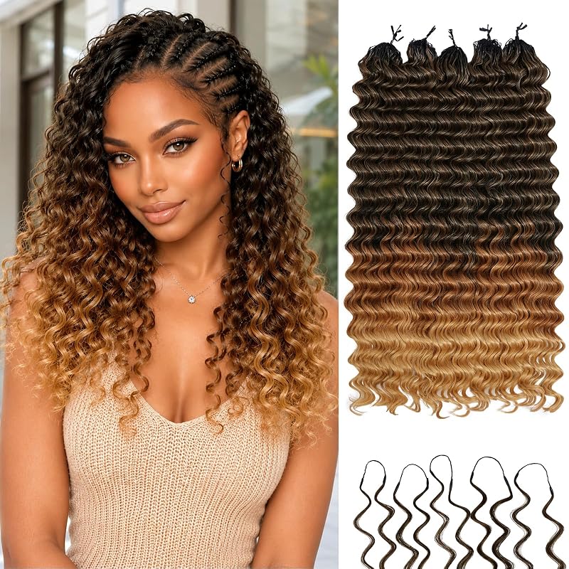 Deep Wave Feather Crochet Hair for Black Women, 16 Inch Pre-Separated